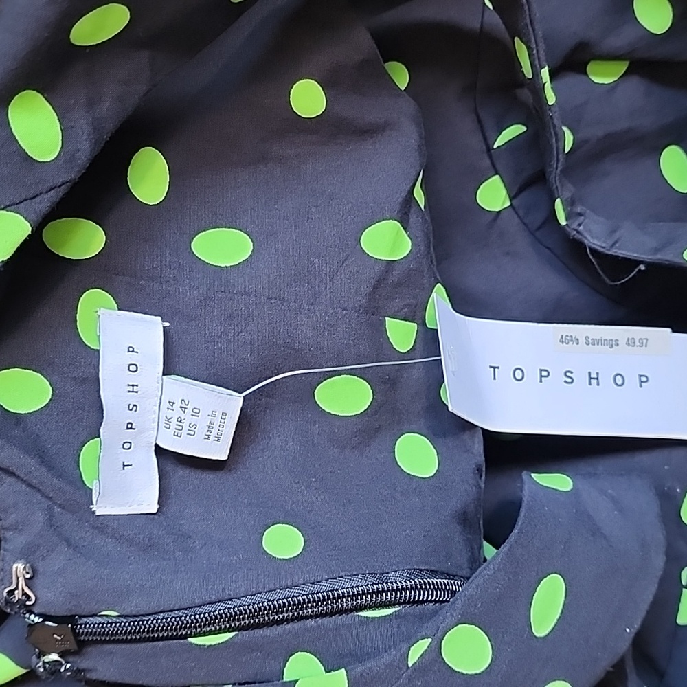 Topshop Cut-Out Black Midi Dress with Green Polka Dots - Picture 8 of 15